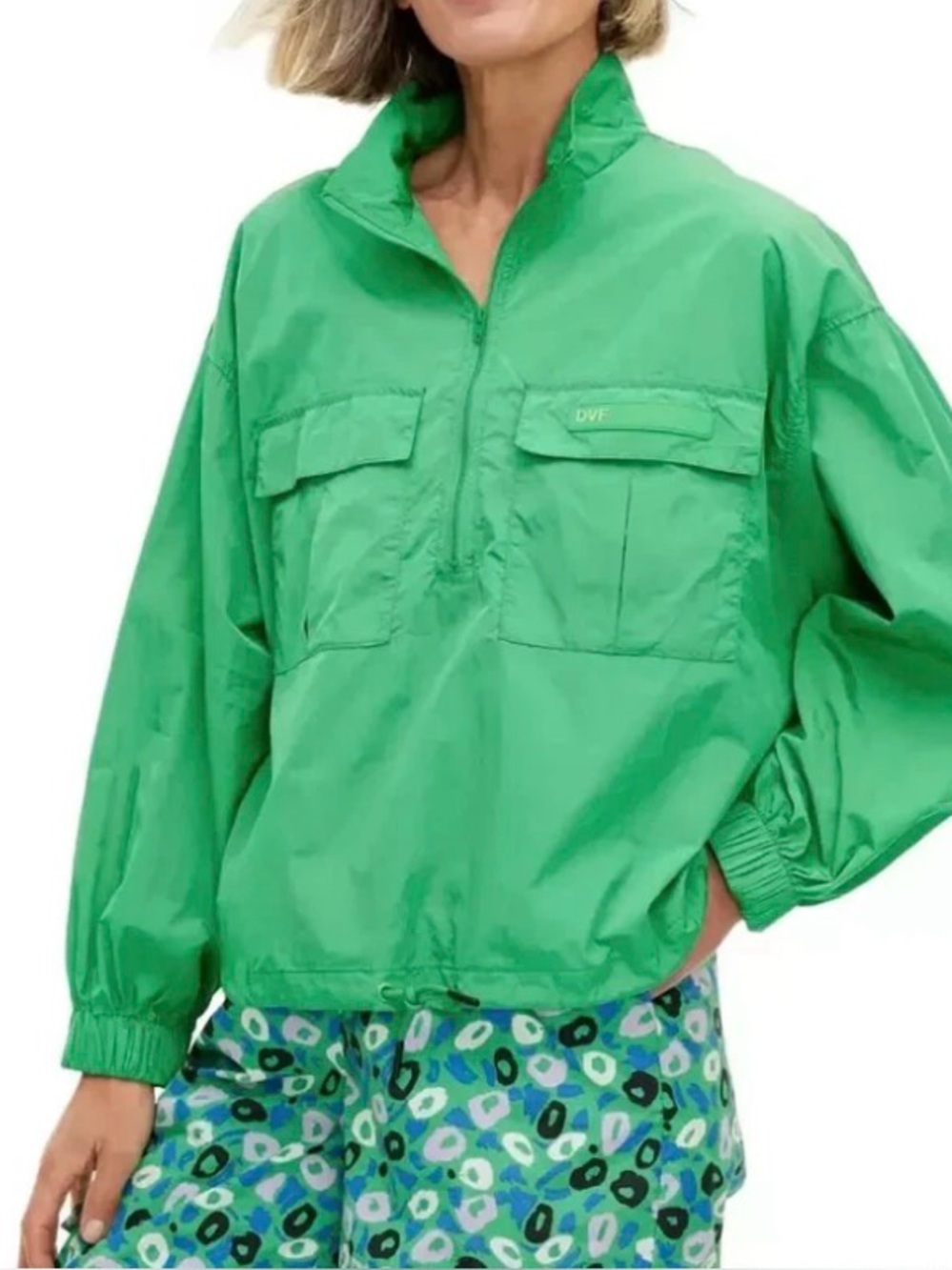Diane Von Furstenberg Target Green Nylon Packable Half Zip Jacket Size XXL DVF
